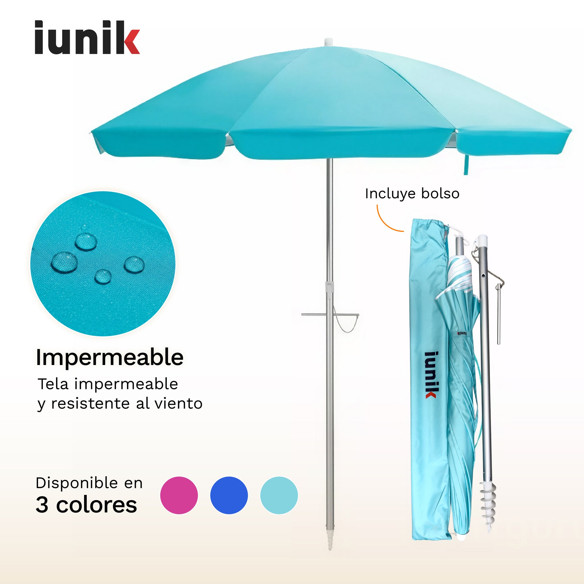 Sombrilla de Playa Reforzada con Anclaje y Protección UV50+