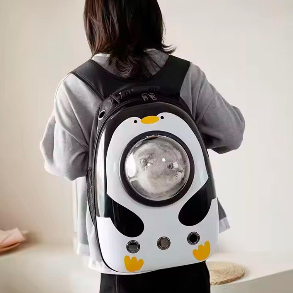 MOCHILA TRANSPORTADORA PARA MASCOTAS – CÓMODA, SEGURA Y CON DISEÑO DE PINGÜINO