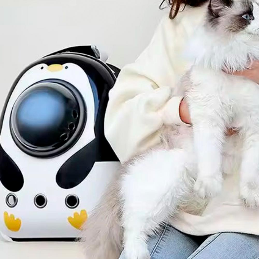 MOCHILA TRANSPORTADORA PARA MASCOTAS – CÓMODA, SEGURA Y CON DISEÑO DE PINGÜINO