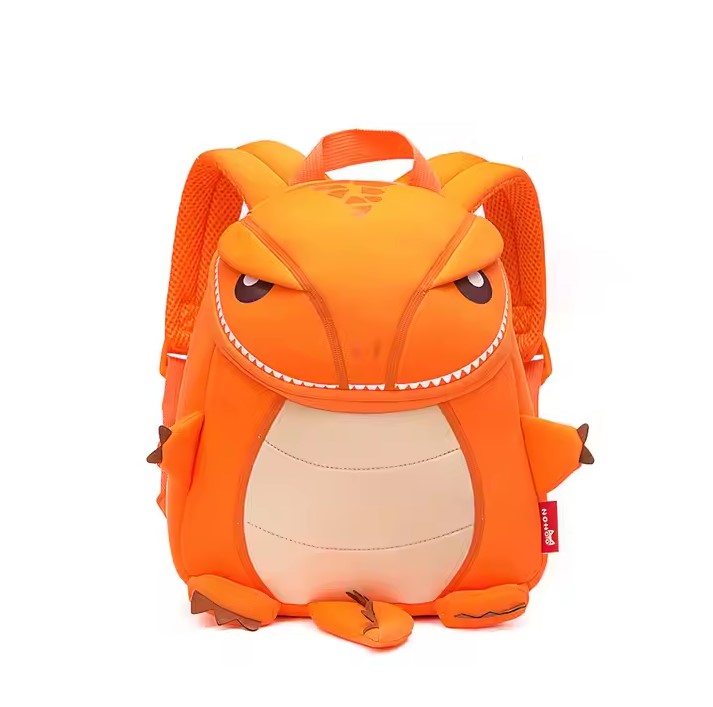 MOCHILA INFANTIL TIRANOSAURIO GRANDE NARANJA – IMPERMEABLE Y DIVERTIDA