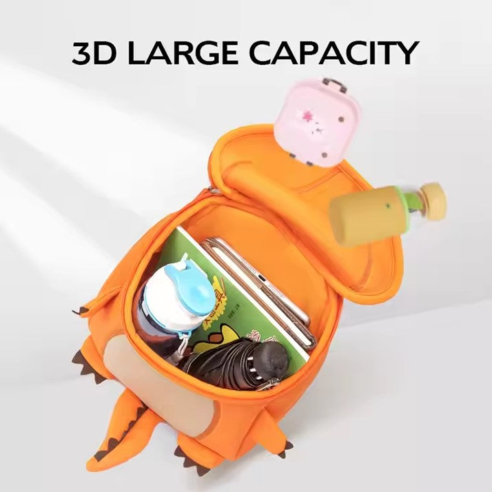 MOCHILA INFANTIL TIRANOSAURIO GRANDE NARANJA – IMPERMEABLE Y DIVERTIDA