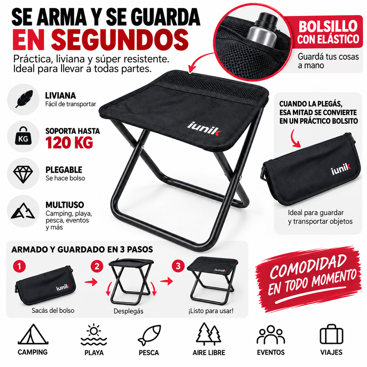 Silla banquito plegable bolso portatil