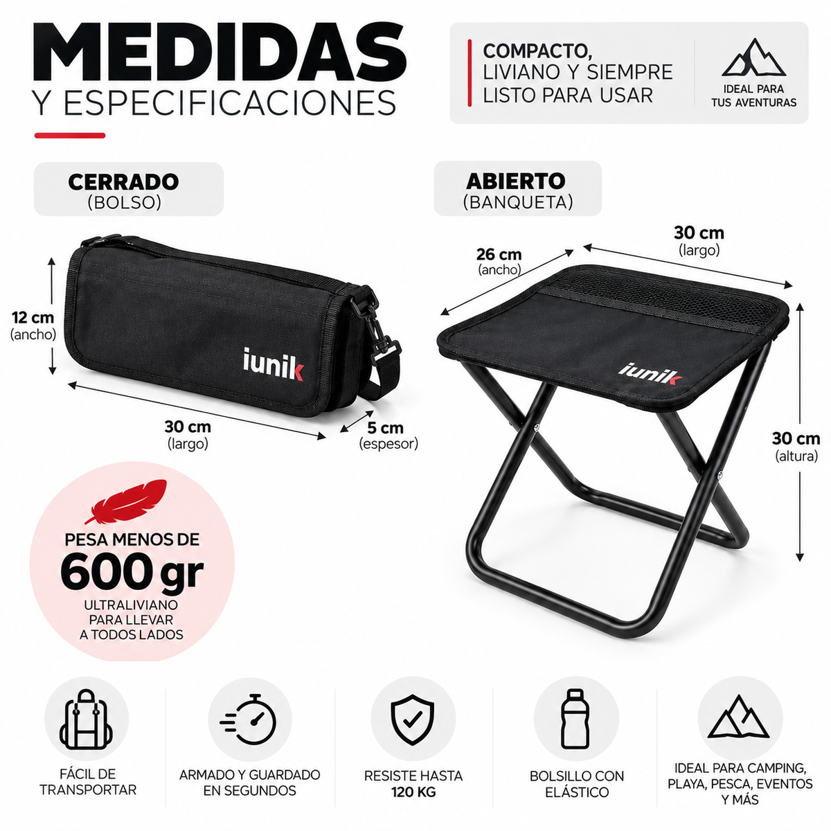 Silla banquito plegable bolso portatil