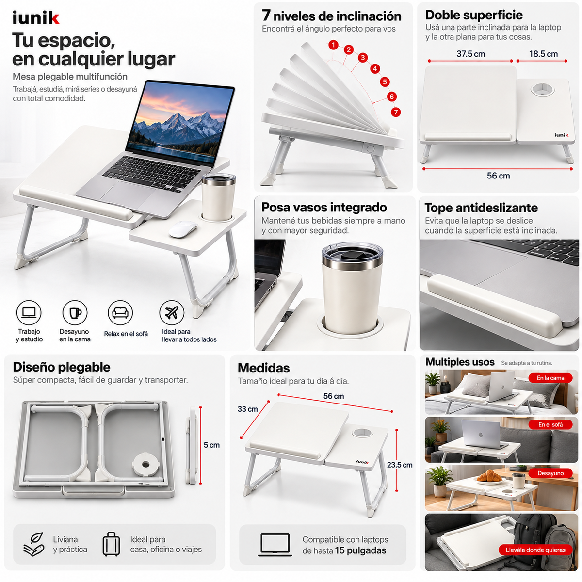 Mesa plegable con inclinacion doble nivel