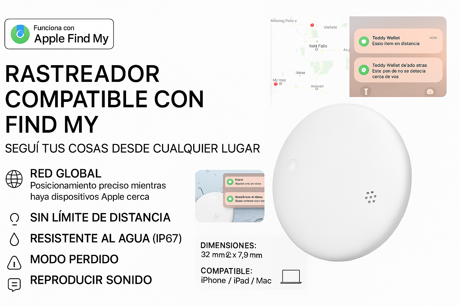 Localizador inteligente tipo AirTag – Rastreo preciso con Find My