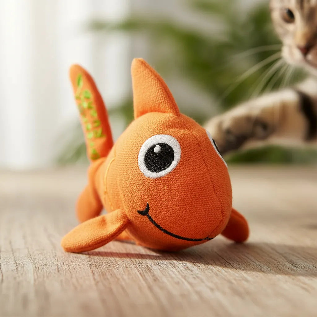 Juguete peluche de pez dorado con Catnip para gato – Diversión, ejercicio y relax asegurado