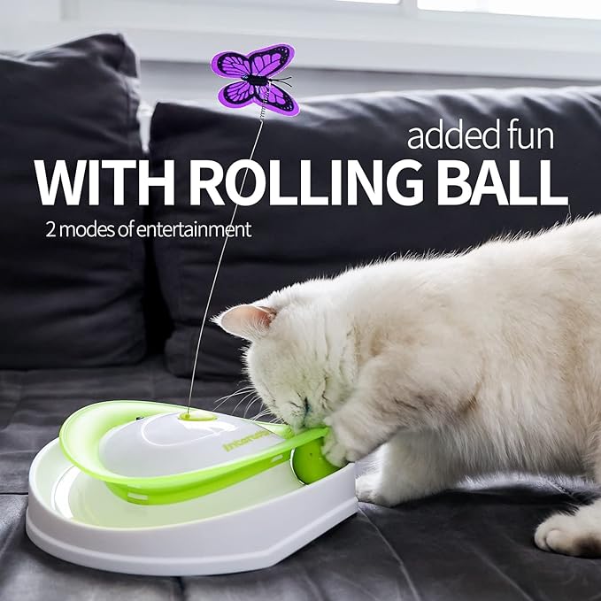Juguete interactivo para gato con mariposa y pelota giratoria – Diversión 360° garantizada