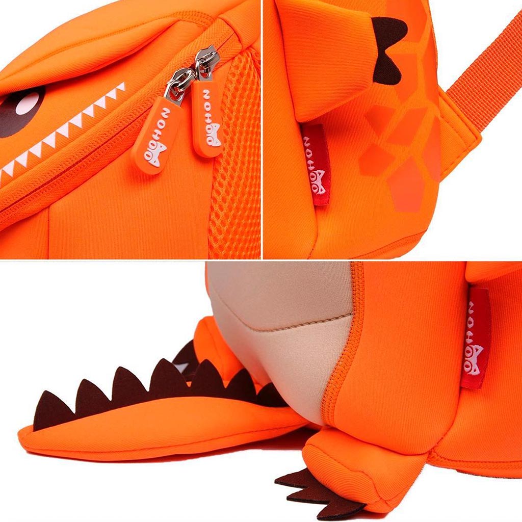MOCHILA INFANTIL TIRANOSAURIO GRANDE NARANJA – IMPERMEABLE Y DIVERTIDA